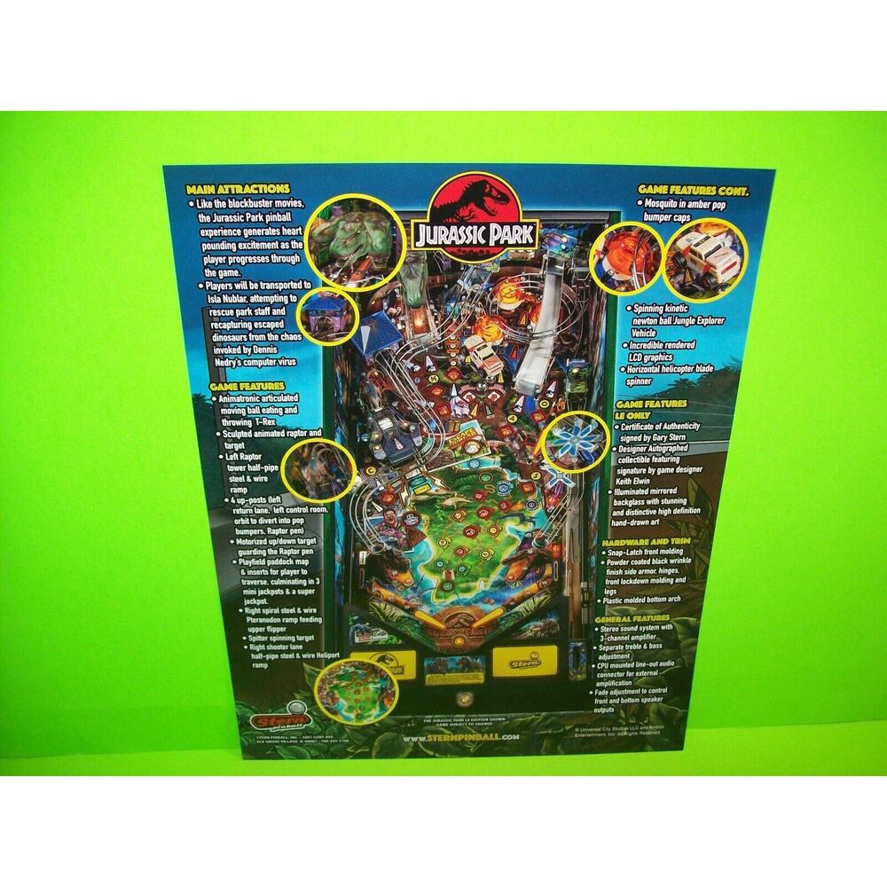 Jurassic Park Limited Ed Pinball FLYER Original Game Vintage Promo Art Dinosaurs - Picture 5 of 6